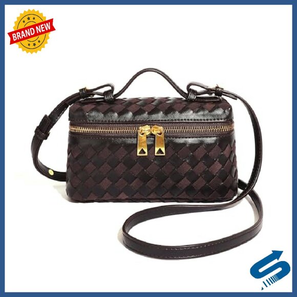 Small Square Box Crossbody Bag with Top Handle, Vegan Leather & Suede - Picture 2 of 8